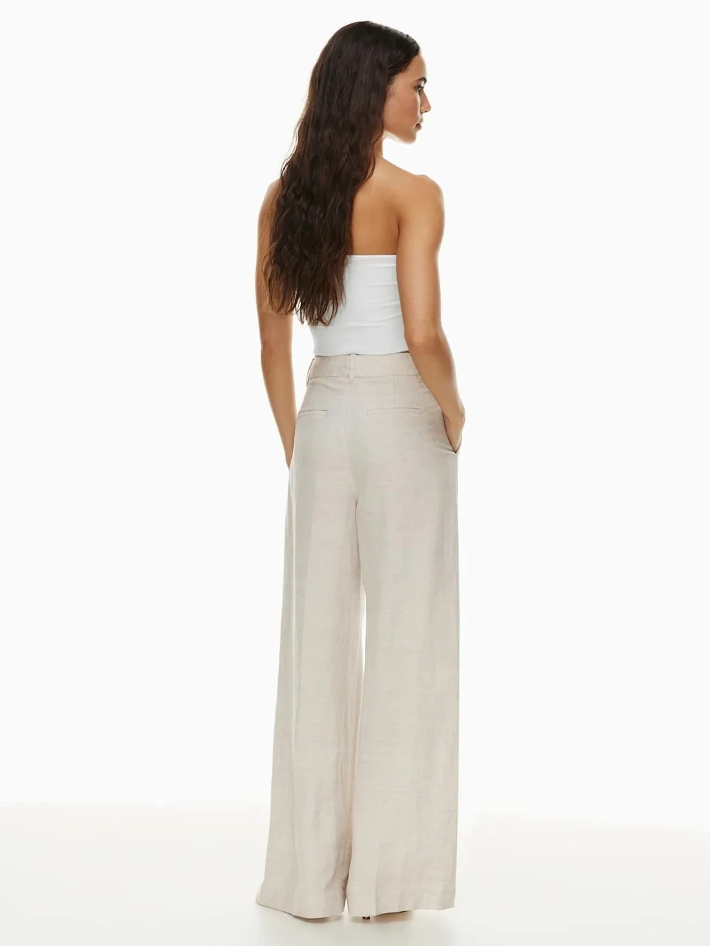 Aritzia Wide-Leg High-Rise Linen-Blend Pants in Light Oat Size 4